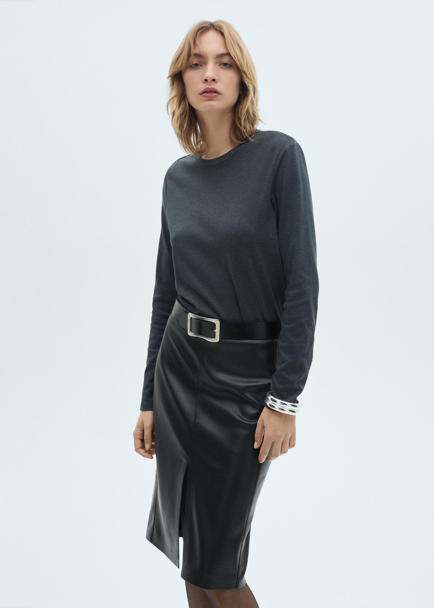 Faux-leather pencil skirt - Women | MANGO USA Product Image