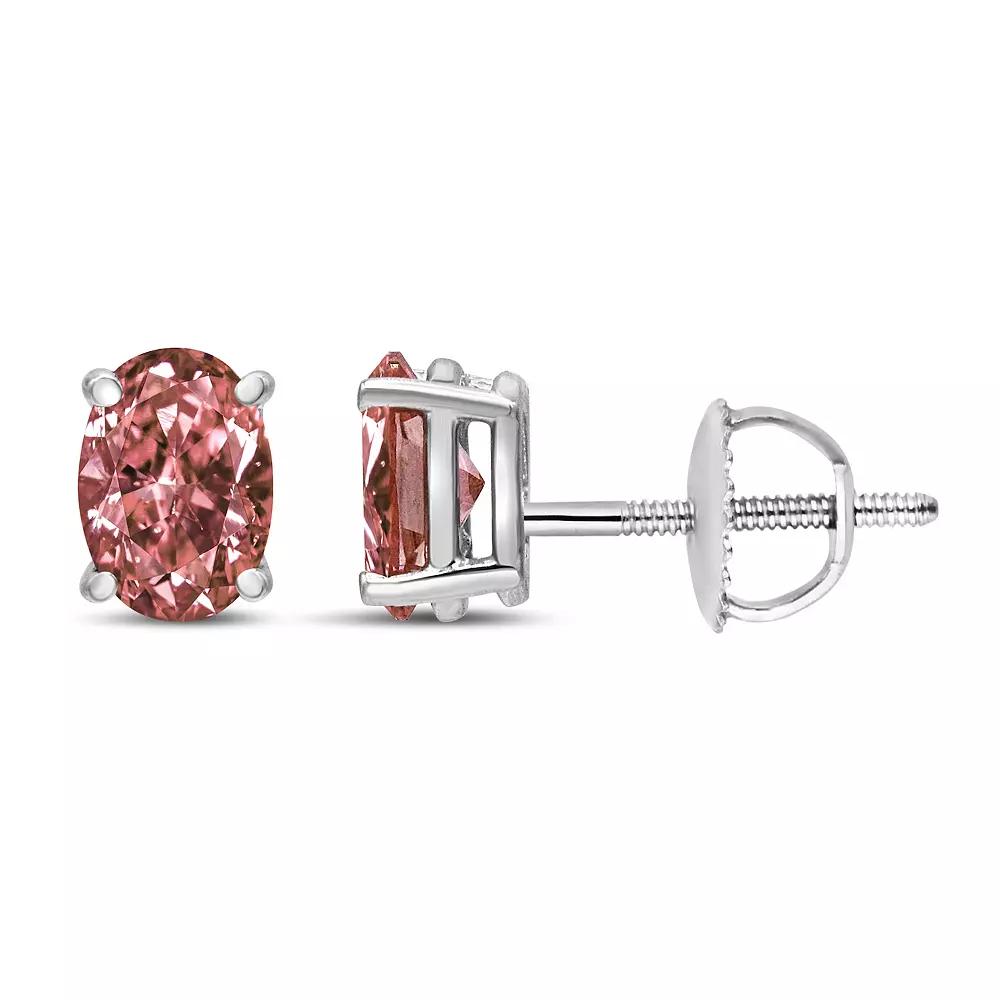 Haus of Brilliance 14k White Gold 1 Carat T.W. Lab-Grown Pink Diamond Solitaire Stud Earrings, Women's Product Image