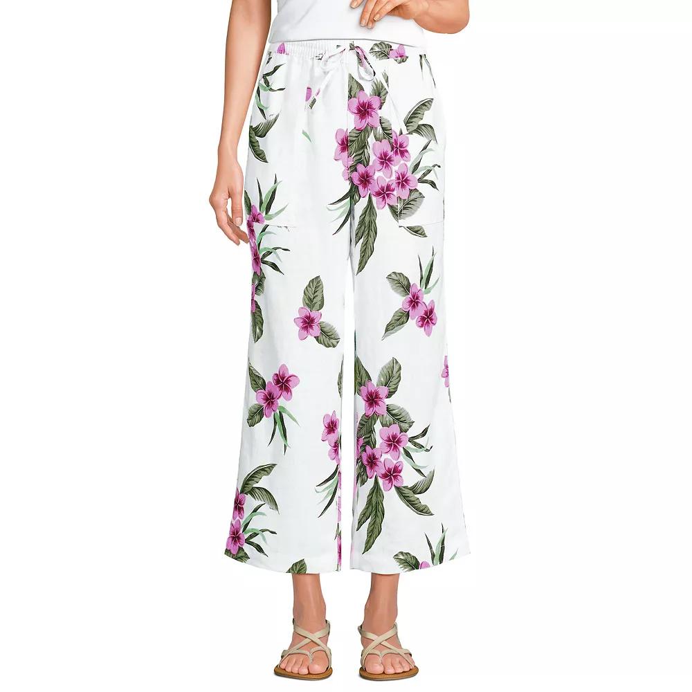 Women's Lands End High-Rise Pull-On Drawstring Linen Wide-Leg Cropped Pants,  Product Image