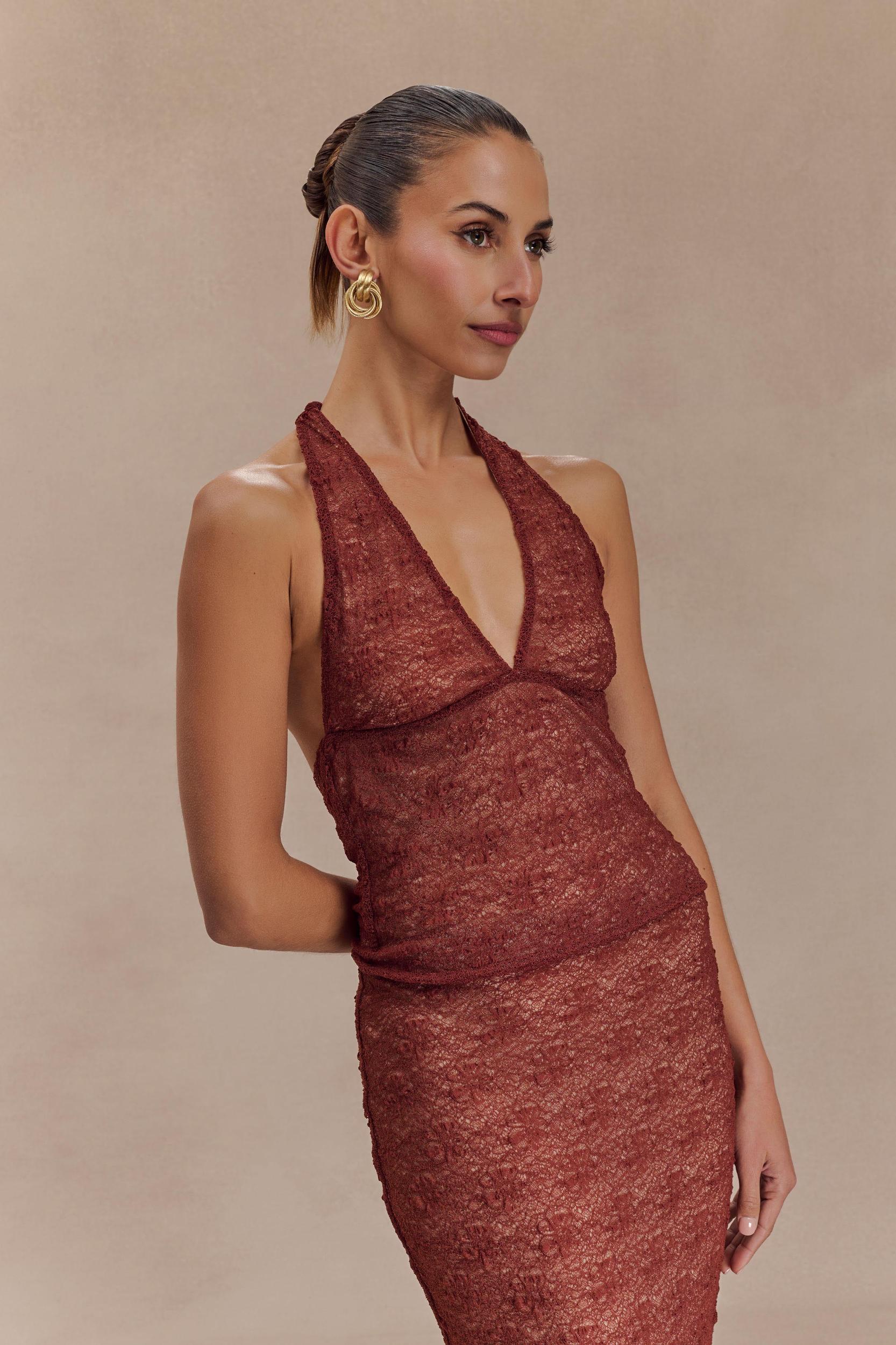 Asher Sheer Lace Halter Top - Chilli Product Image