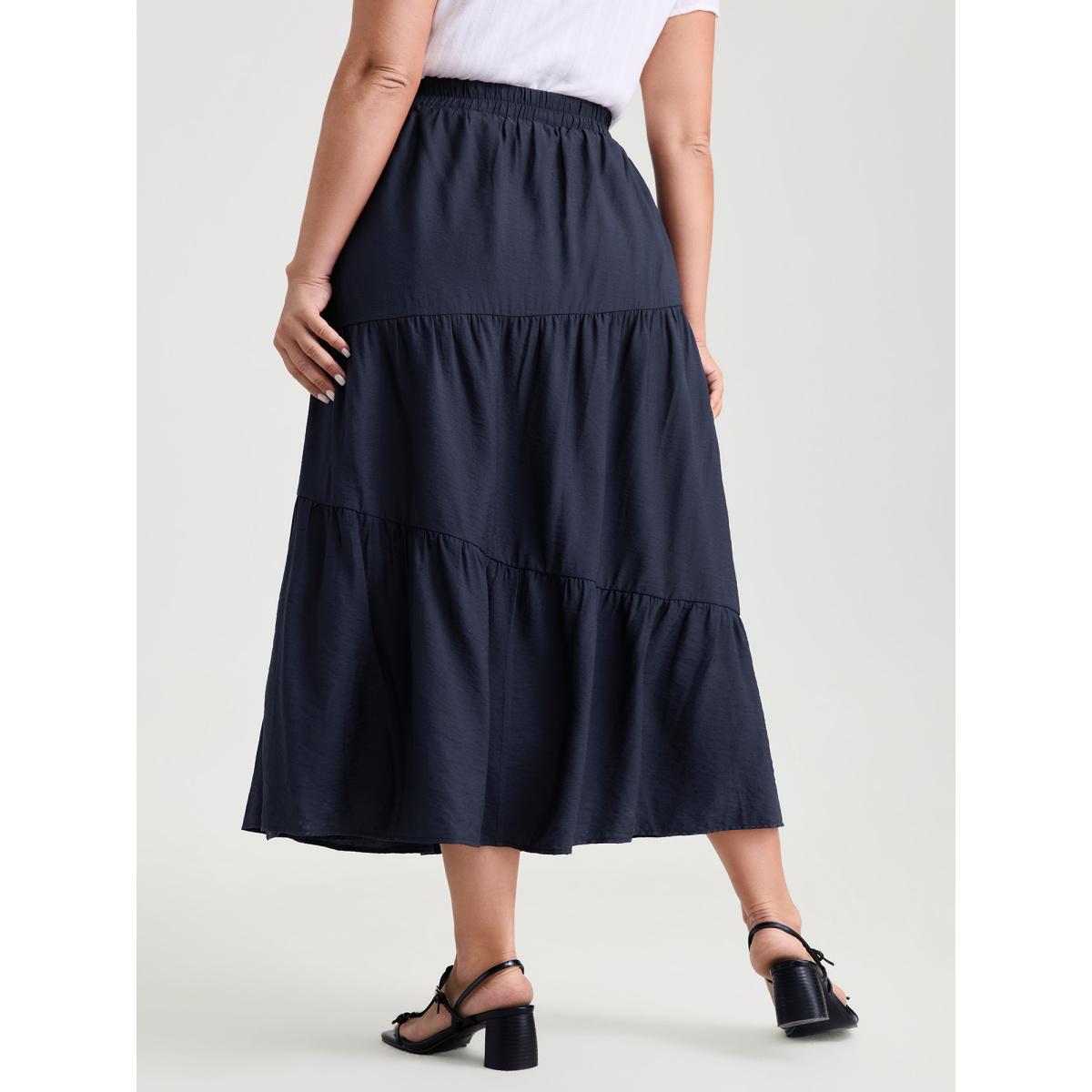 Plus Size Asymmetrical Tiered Slim-Fit Maxi Dress Women DarkBlue Timeless Gathered No stretch Side seam pocket Elegant Skirts BloomChic 26/4X Product Image