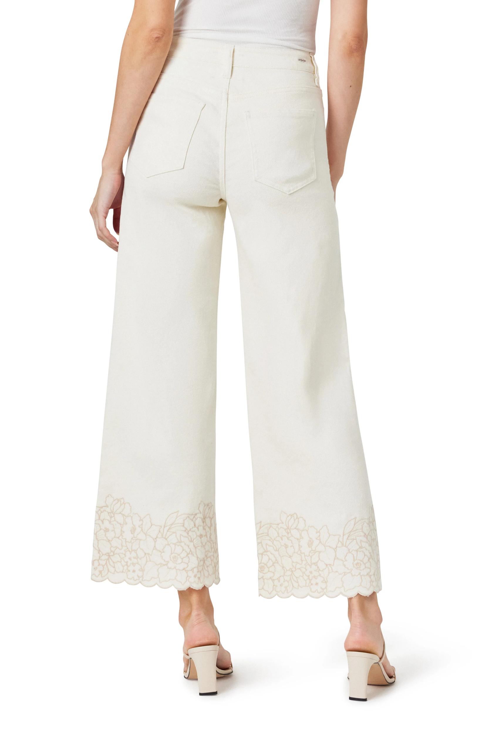 Wide Leg Embroidered Crop Jeans- Eggshell Product Image