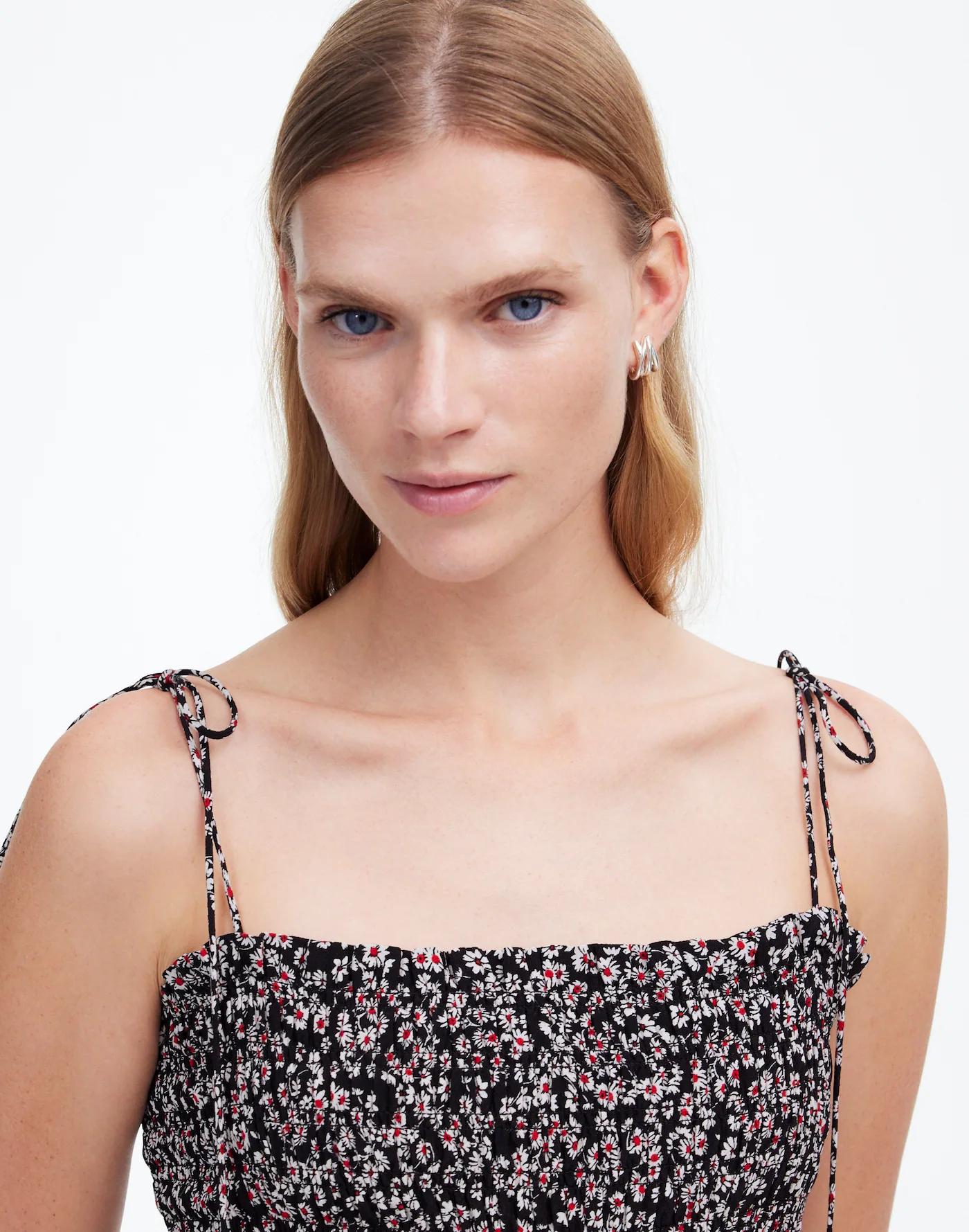 Smocked Tie-Strap Midi Dress in Floral Product Image