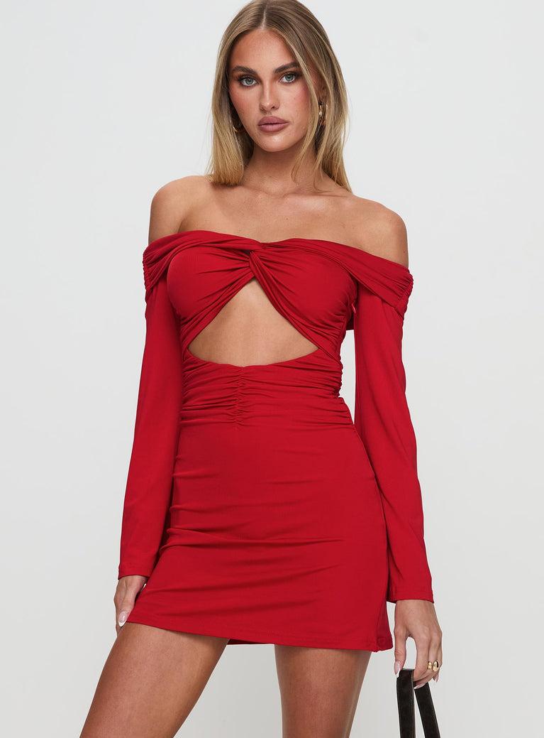 Vistoria Long Sleeve Mini Dress Red Product Image