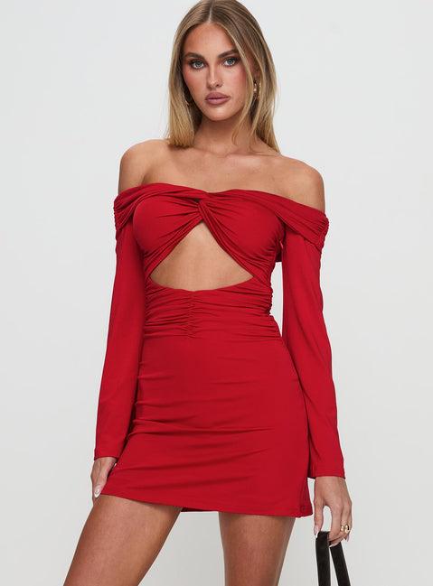 Vistoria Long Sleeve Mini Dress Red Product Image
