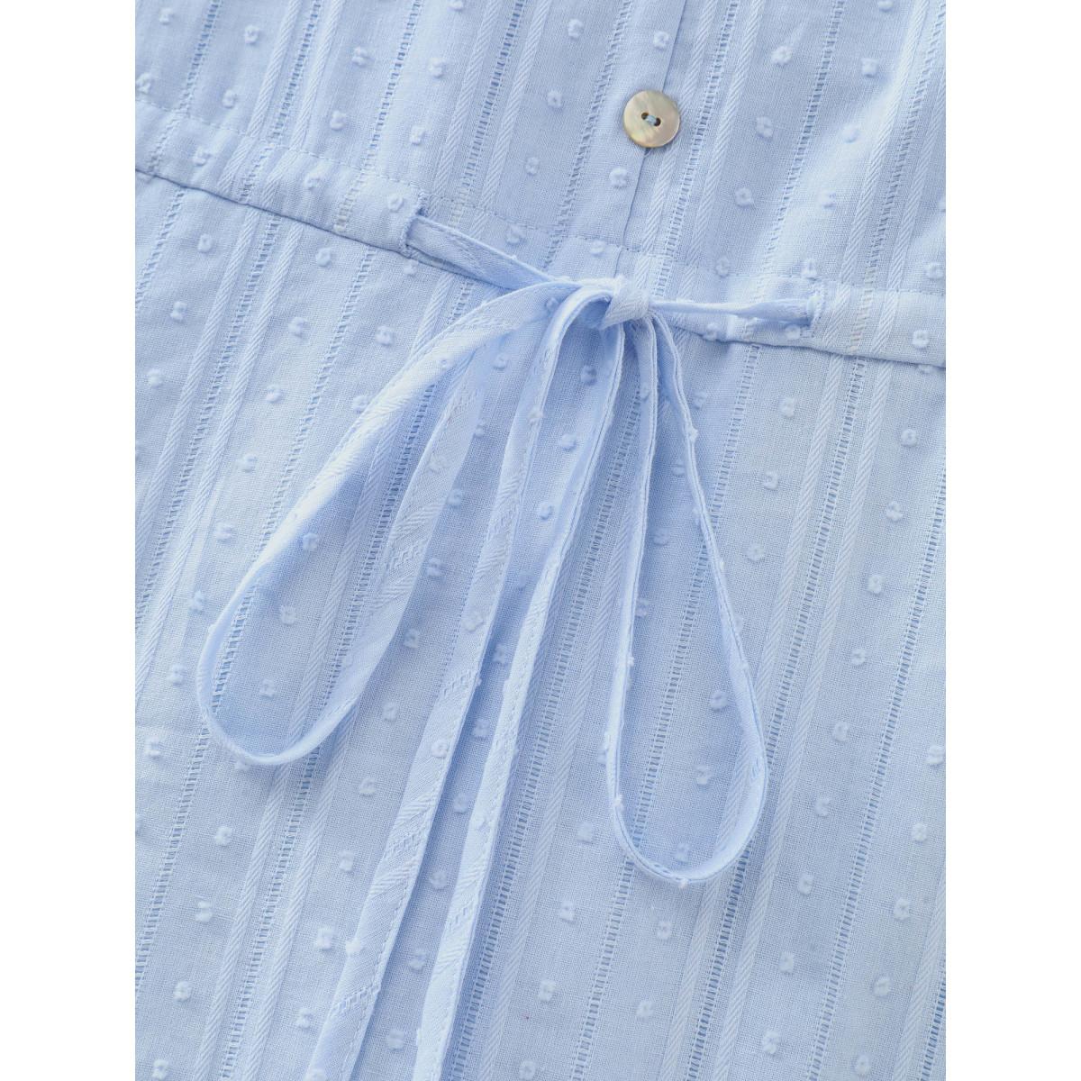 Plus Size Cotton Striped Waist-Drawstring Tiered Midi Dress Skyblue Women Resort Round Neck Long Sleeve Curvy BloomChic 18-20/2X Product Image