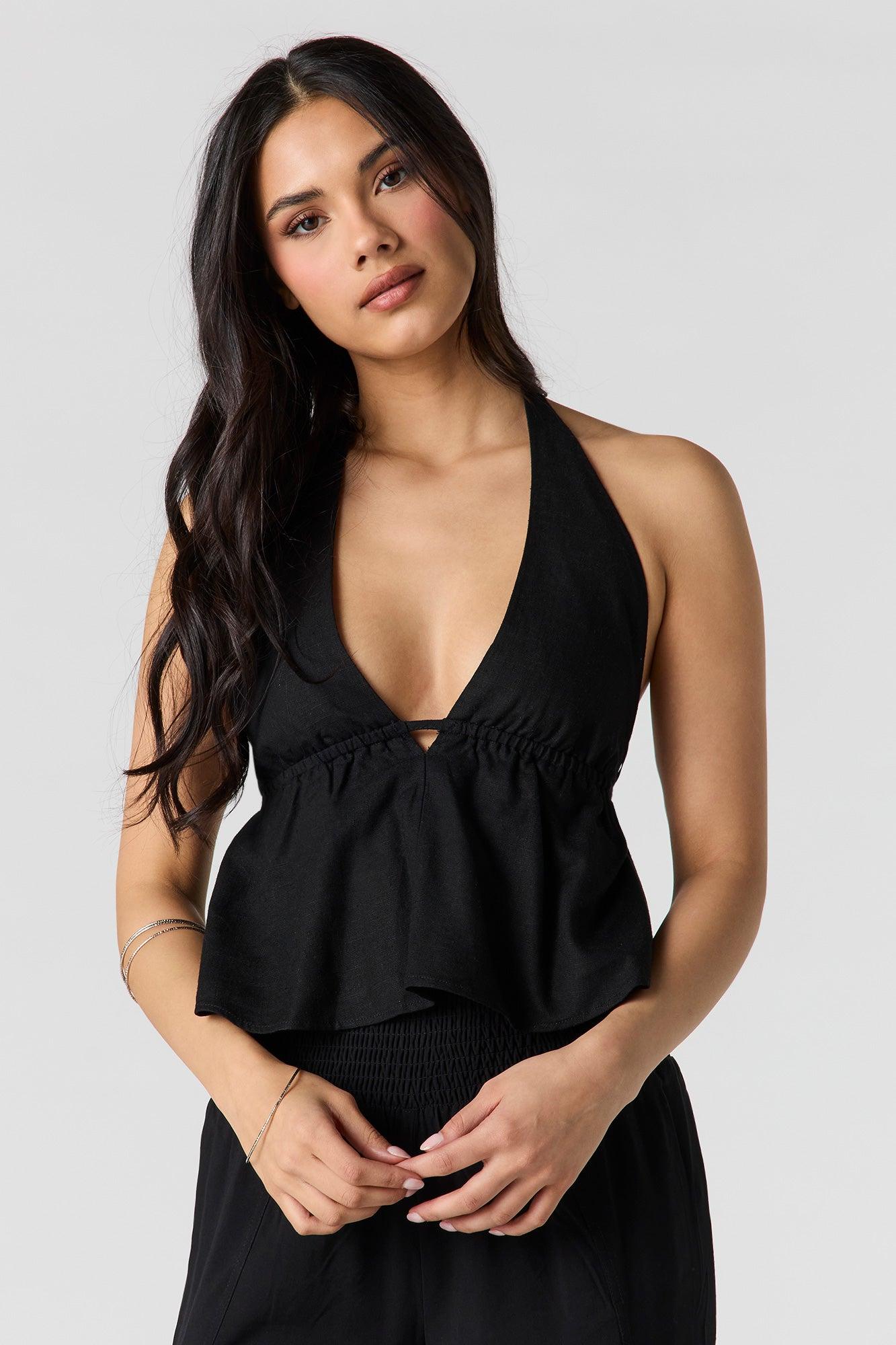 Linen-Blend Halter Top Female Product Image