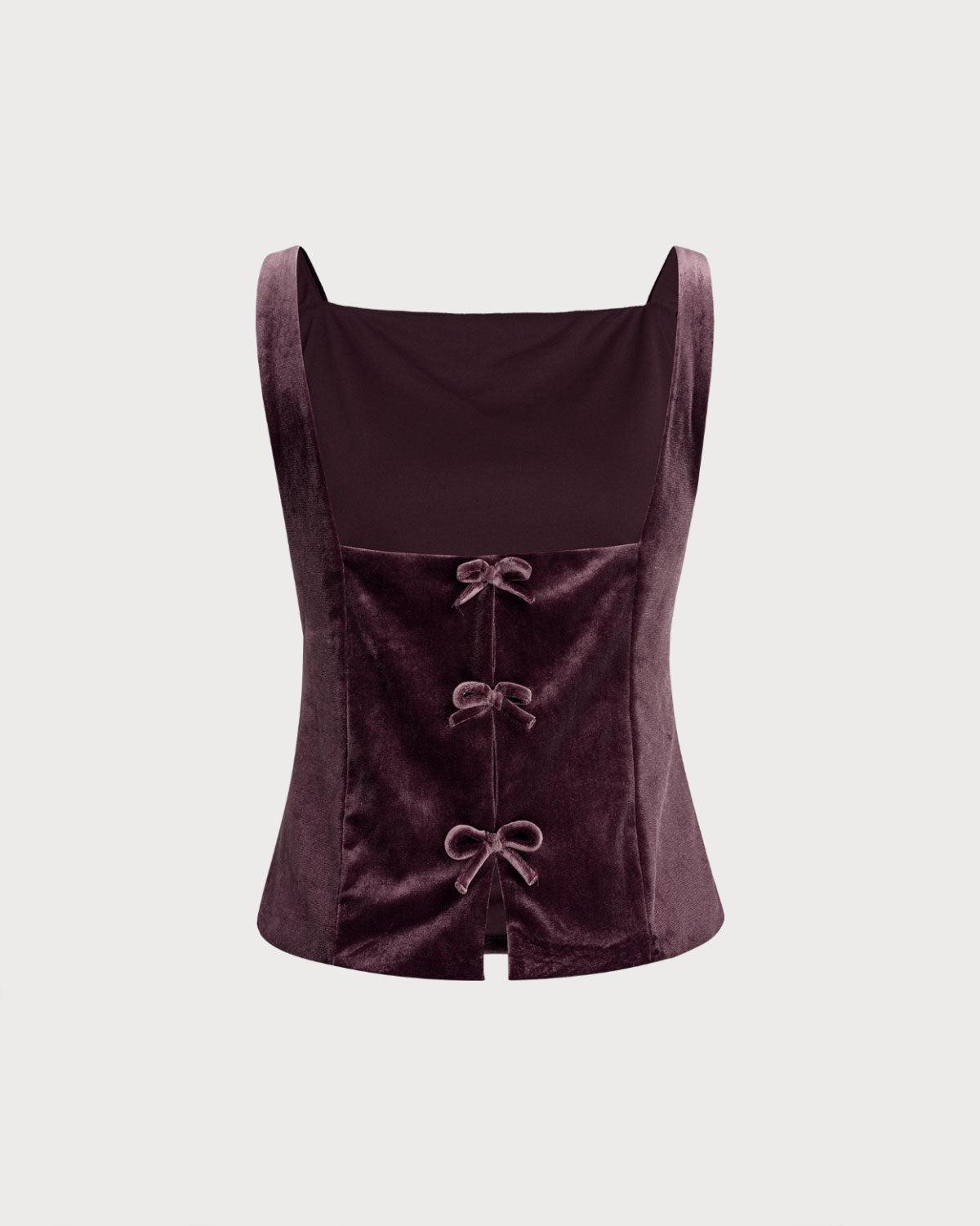 Wine Red Square Neck Velvet Tank Top Product Image