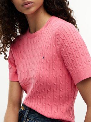 Short-Sleeve Cable Knit Sweater Product Image