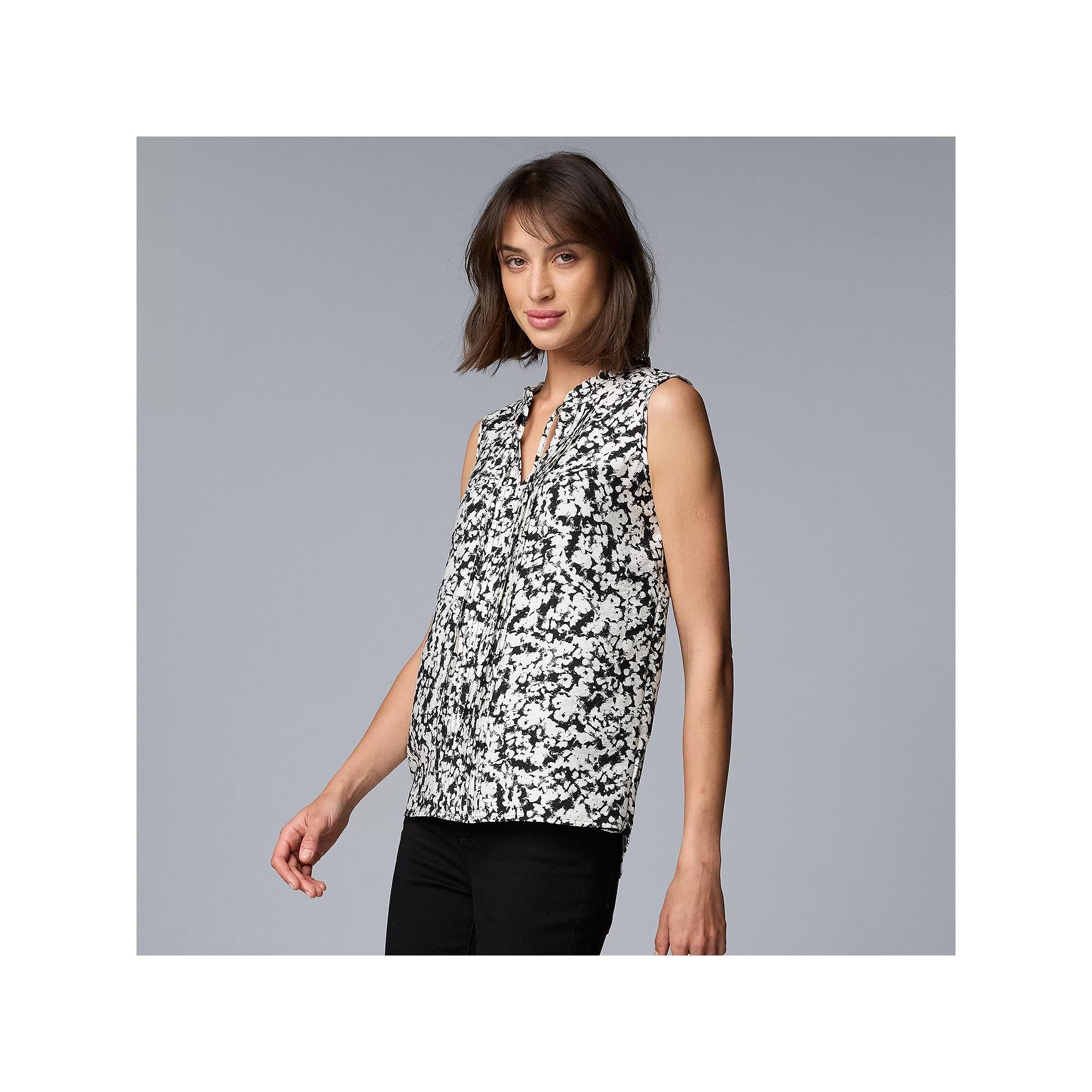 Women's Simply Vera Vera Wang Tie Front Pintuck Top, Size: XXL, Ivory Petal Texture Product Image