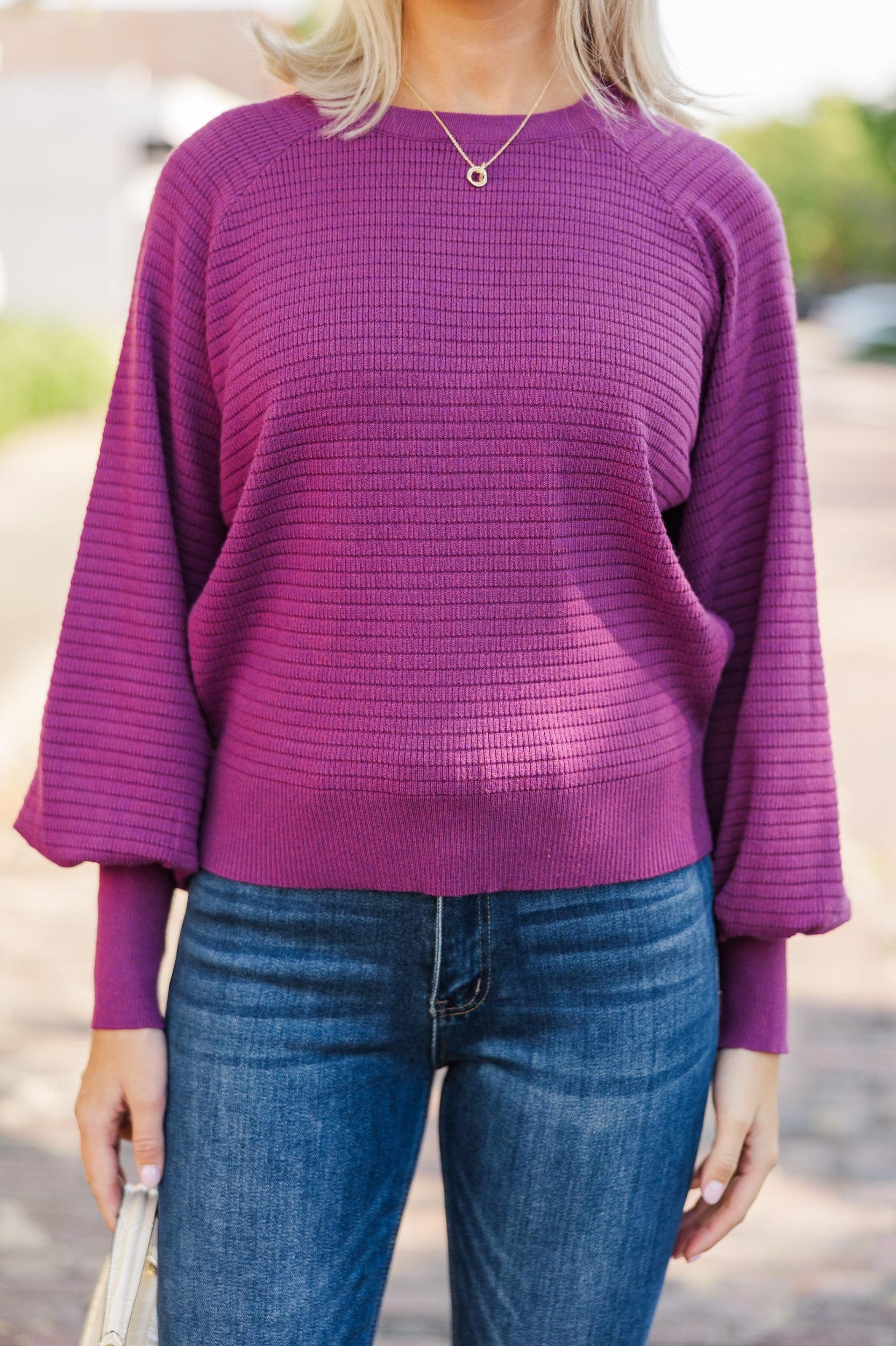 In The Works Plum Purple Ribbed Sweater Female Product Image