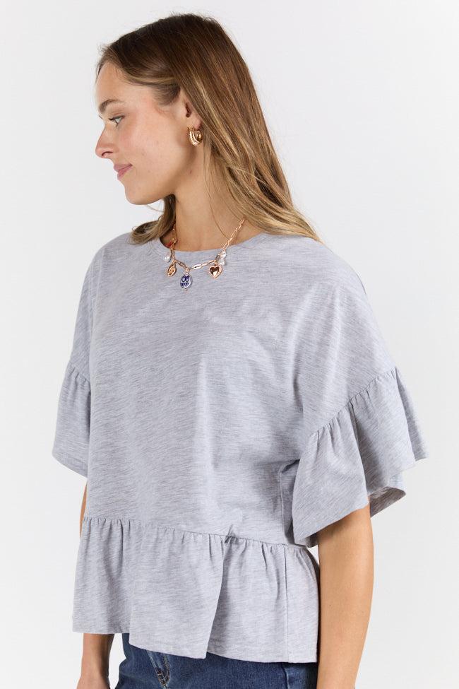 Perfect Grey Knit Ruffle Hem Tee FINAL SALE Product Image