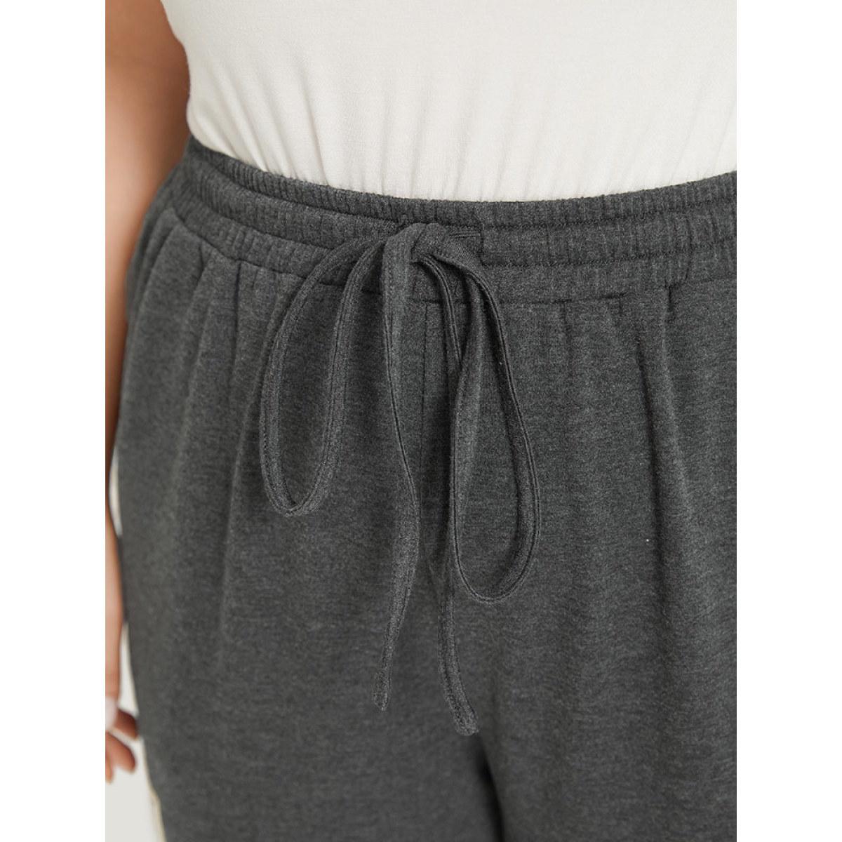 Letter Patched Flap Pocket Bowknot Elastic Waist Sweatpants DimGray Plus Size Women Casual Dailywear Plain 22-24/3X Bloomchic Product Image