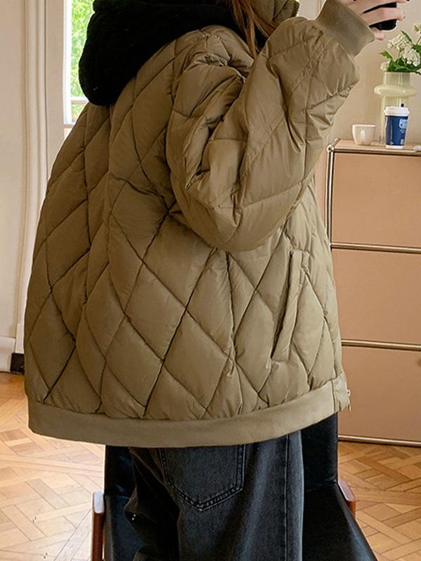 Solid Argyle Quilted Hooded Jacket Product Image