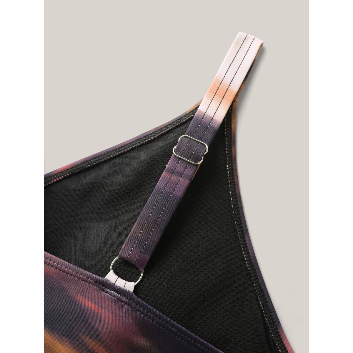 Plus Size Two-Piece Ombre Gradient Surplice Swimsuit, Sarong Women's Swimwear Multicolor Beach Pleated Curve Bathing Suits High stretch One Pieces BloomChic 10/M Product Image