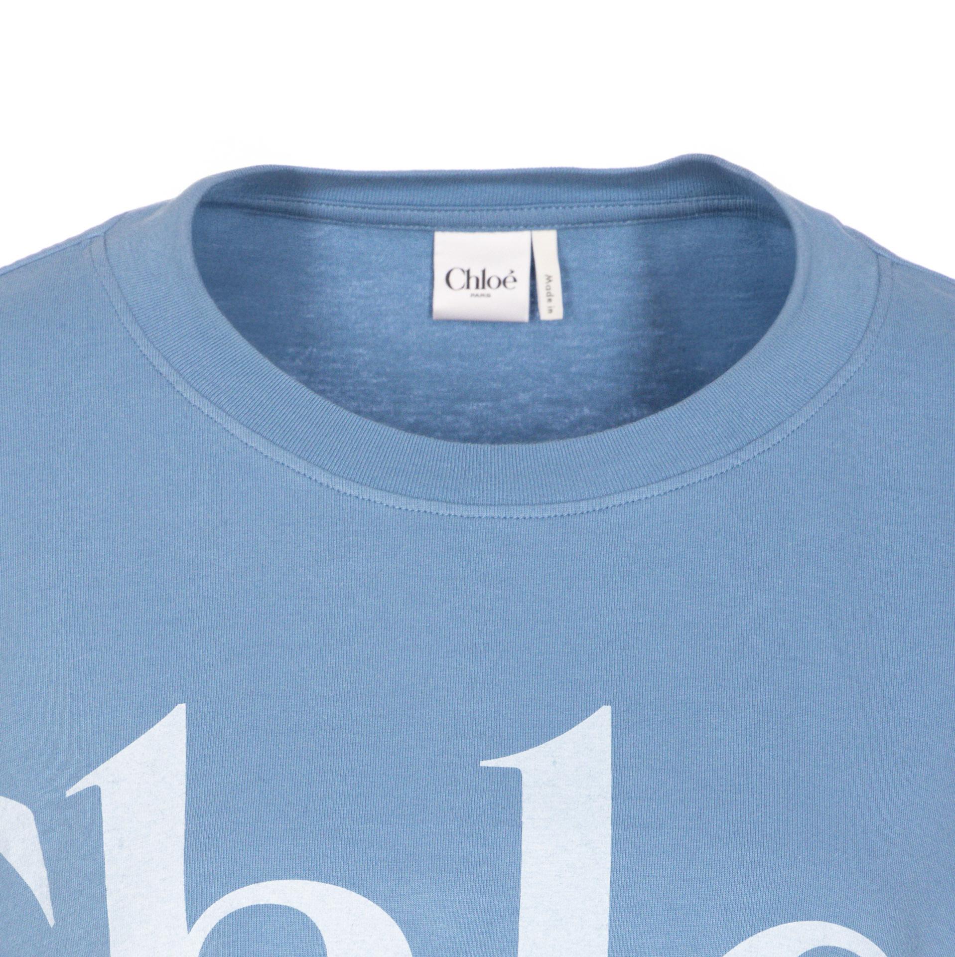 CHLOÉ Women Light Blue Jersey Cropped Logo T-shirt Product Image