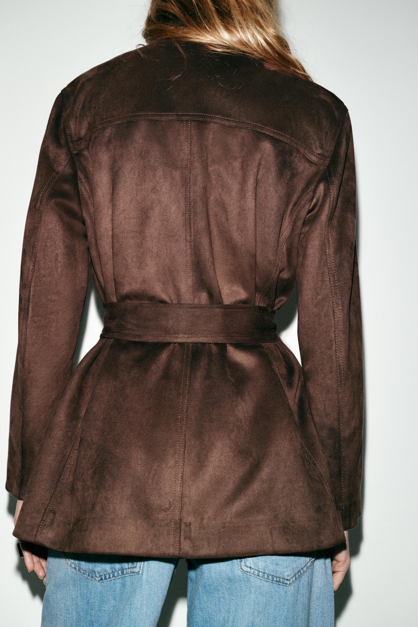 FAUX SUEDE BELTED JACKET Product Image