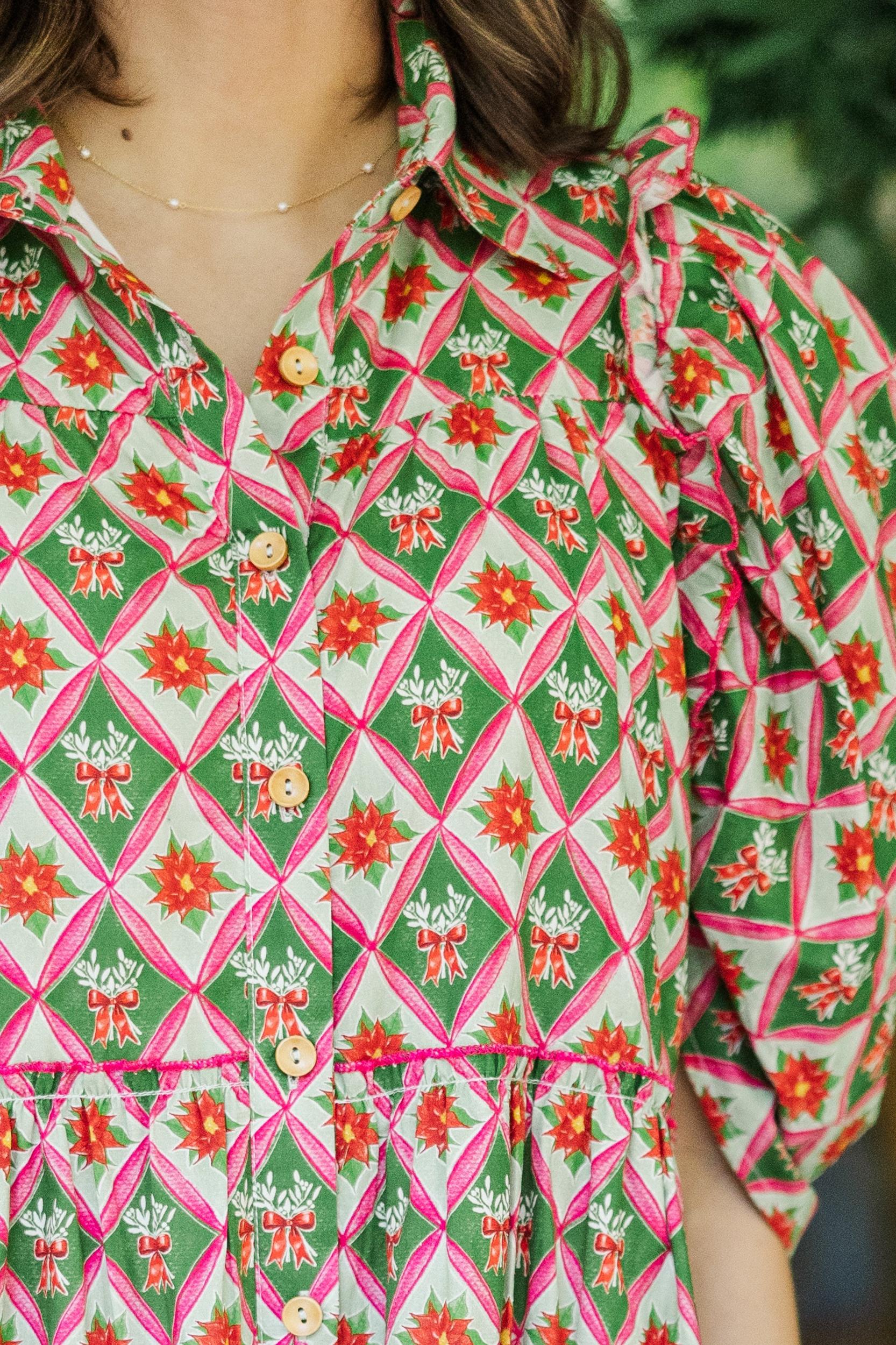 Run To You Green Holiday Medallion Print Midi Dress Female Product Image