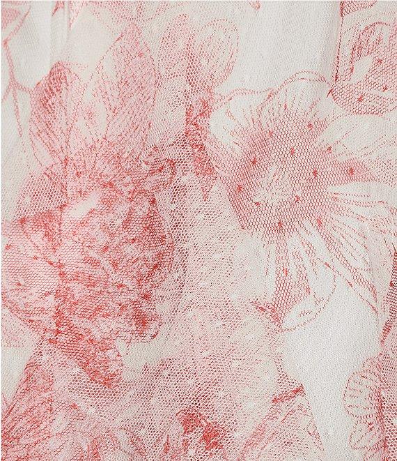 Pear Culture Floral Printed Mesh Sweetheart Neck Tie Front Tiered Ruffle Dress Product Image