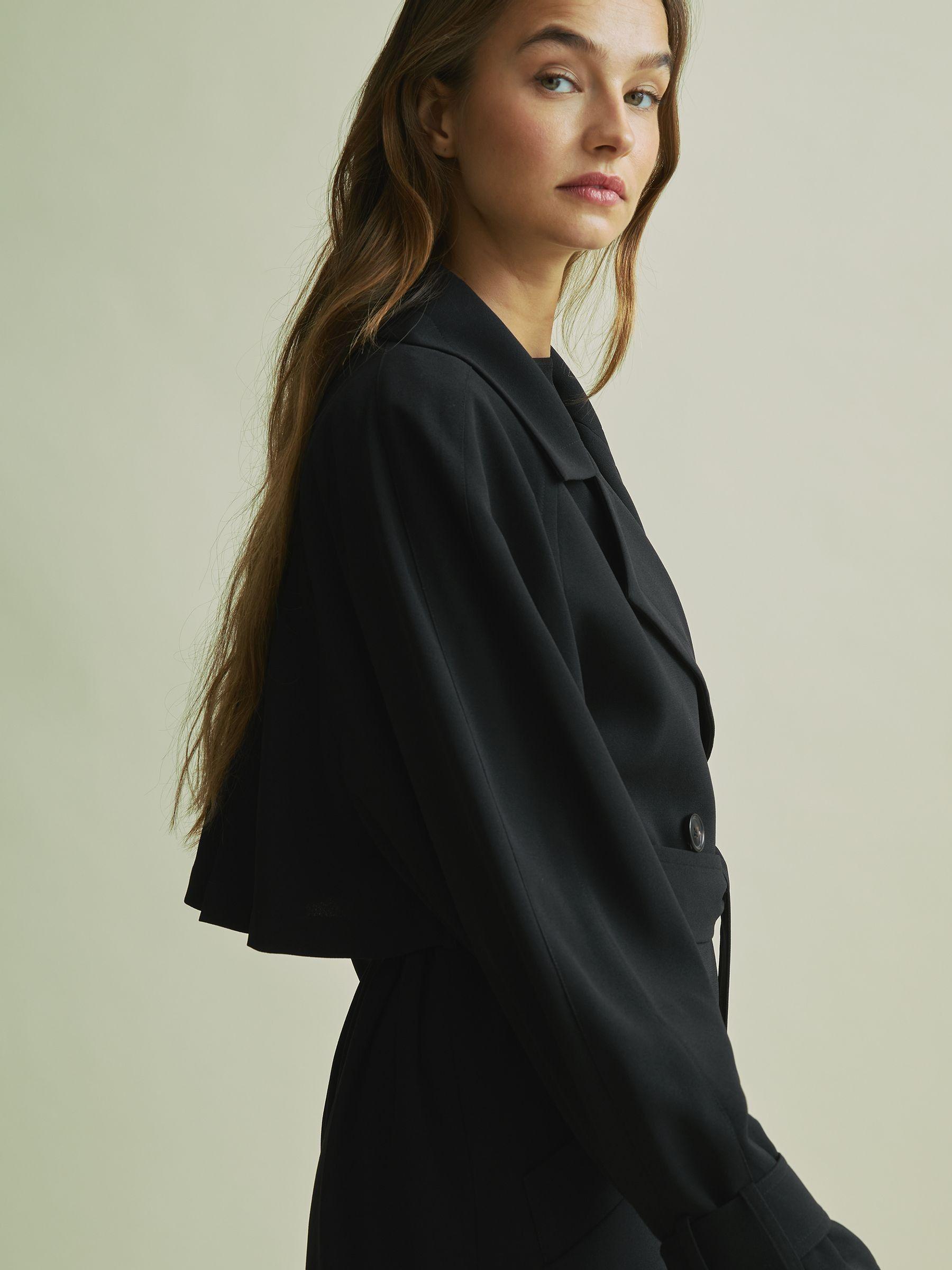 Florere Double Breasted Belted Trench Coat in Black Product Image