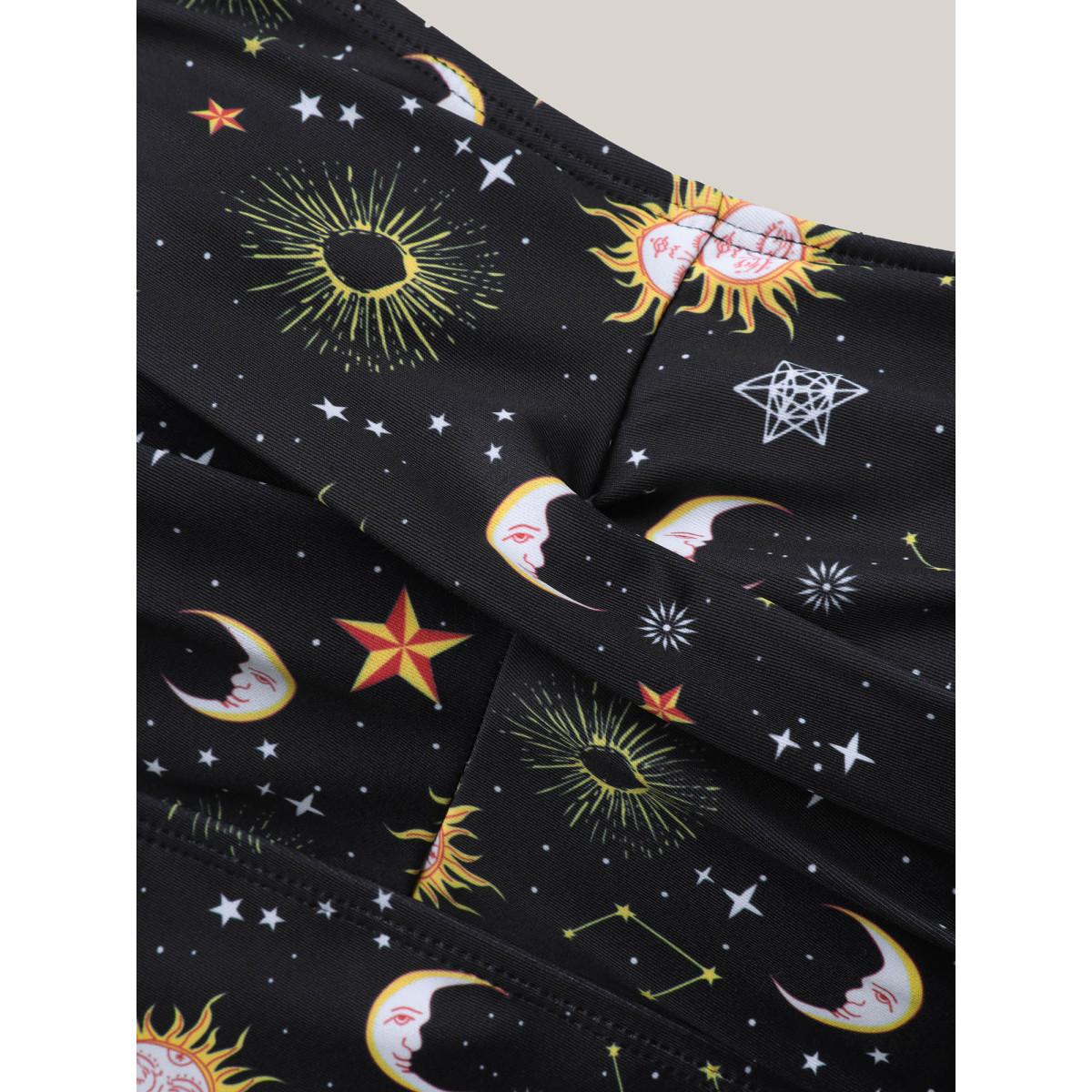 Plus Size Celestial Print Ruched One-Piece Swimsuit Women's Swimwear Black Beach Twist Curve Bathing Suits High stretch One Pieces BloomChic 14-16/1X Product Image