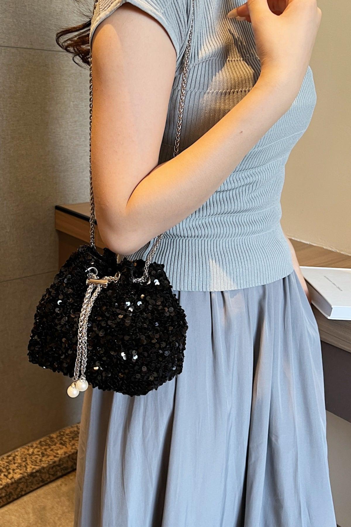 Sequin Chain Drawstring Bucket Bag Product Image