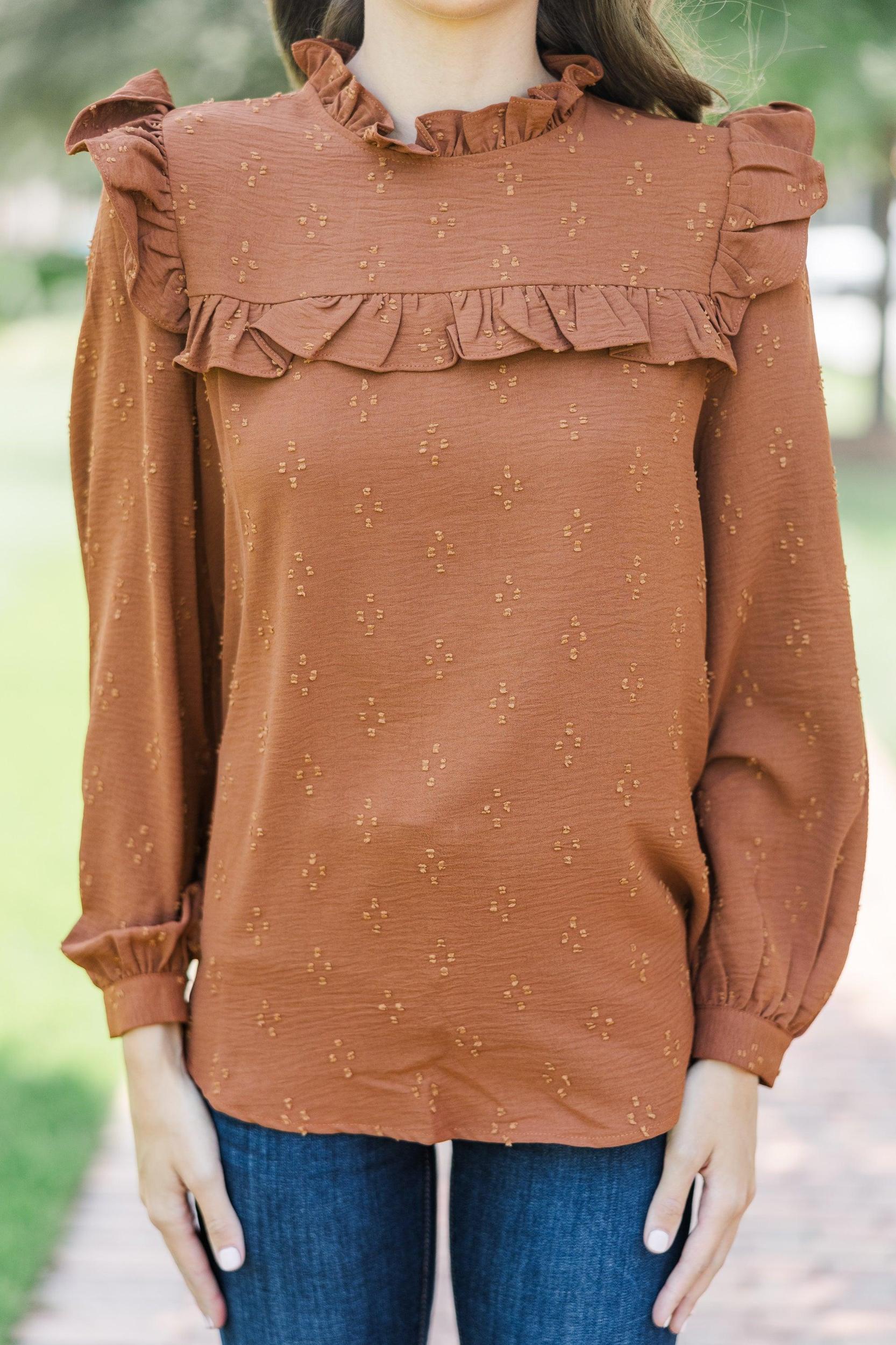 Romantic History Brown Ruffled Blouse Female Product Image