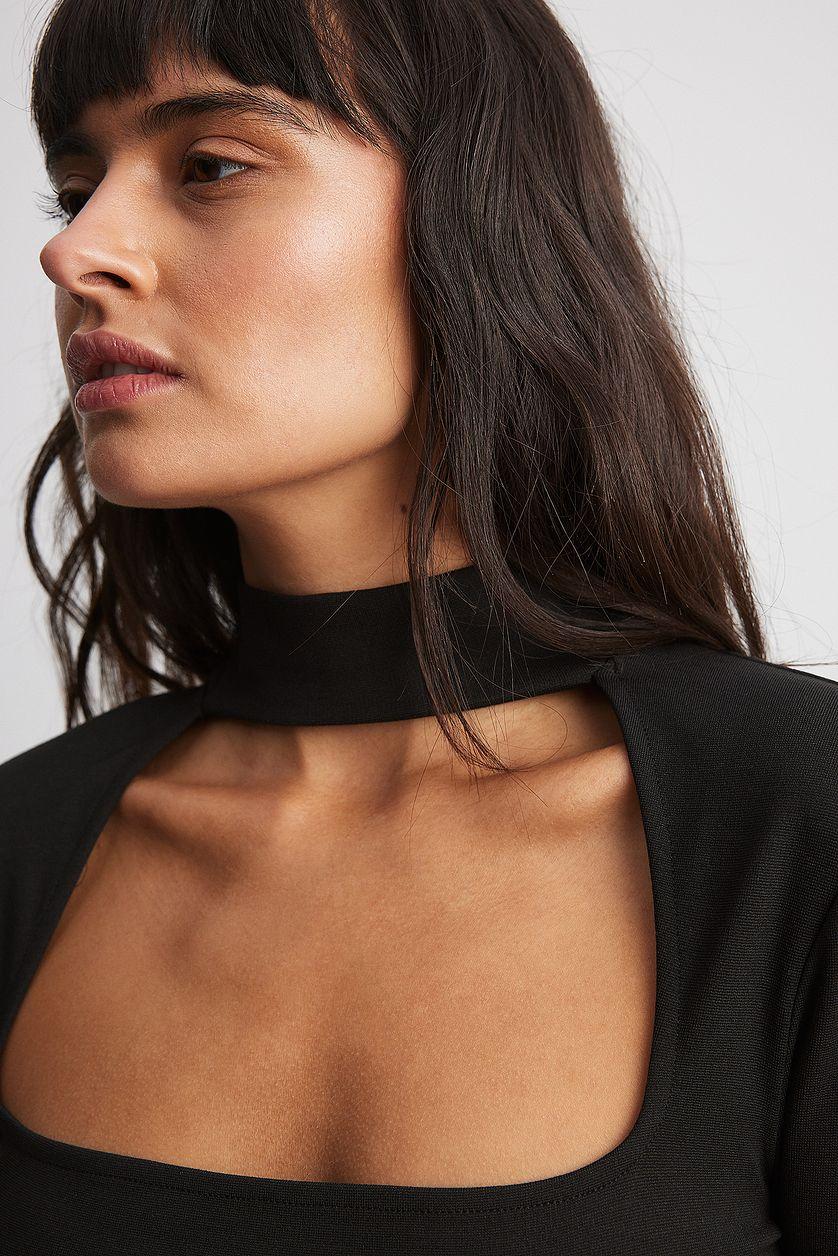 Square Neck Choker Detail Top Product Image