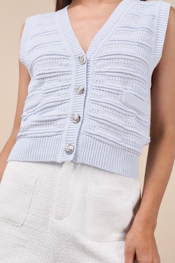 Delightfully Posh Light Blue Button-Front Sweater Vest Top Product Image