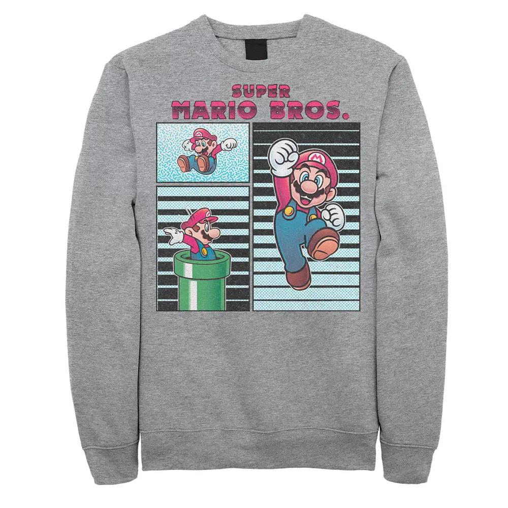 Men's Super Mario Panels Mario Jumping Warp Pipe Stripes Fleece,  Product Image