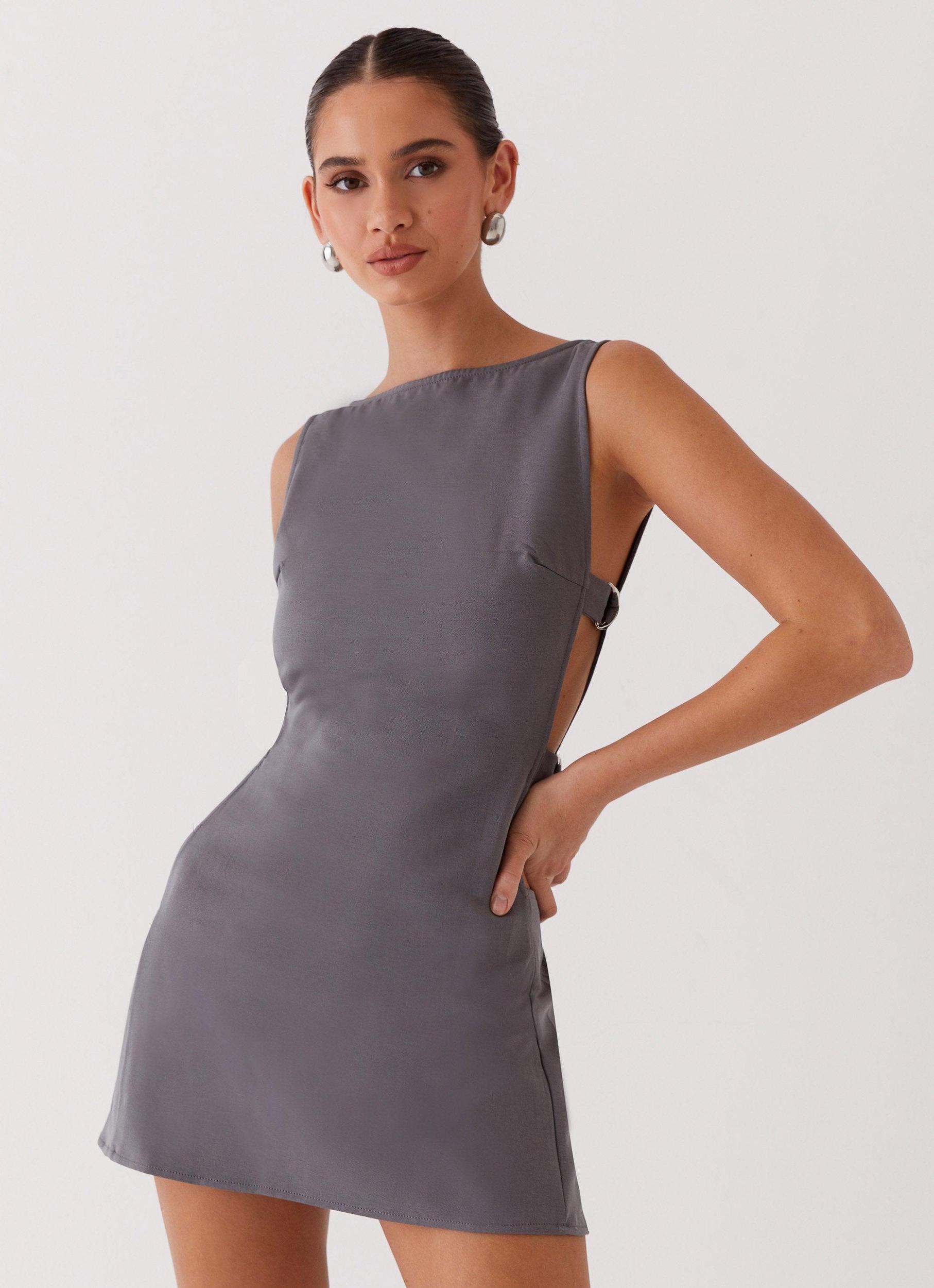 Cherish You Buckle Mini Dress - Charcoal Product Image