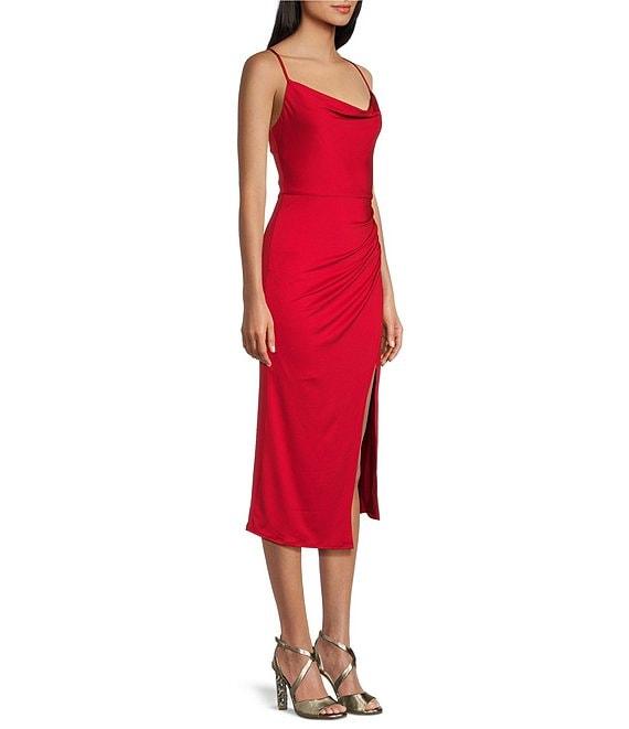 B. Darlin Sleeveless Spaghetti Strap Front Slit Back Opening Detail Dress Product Image
