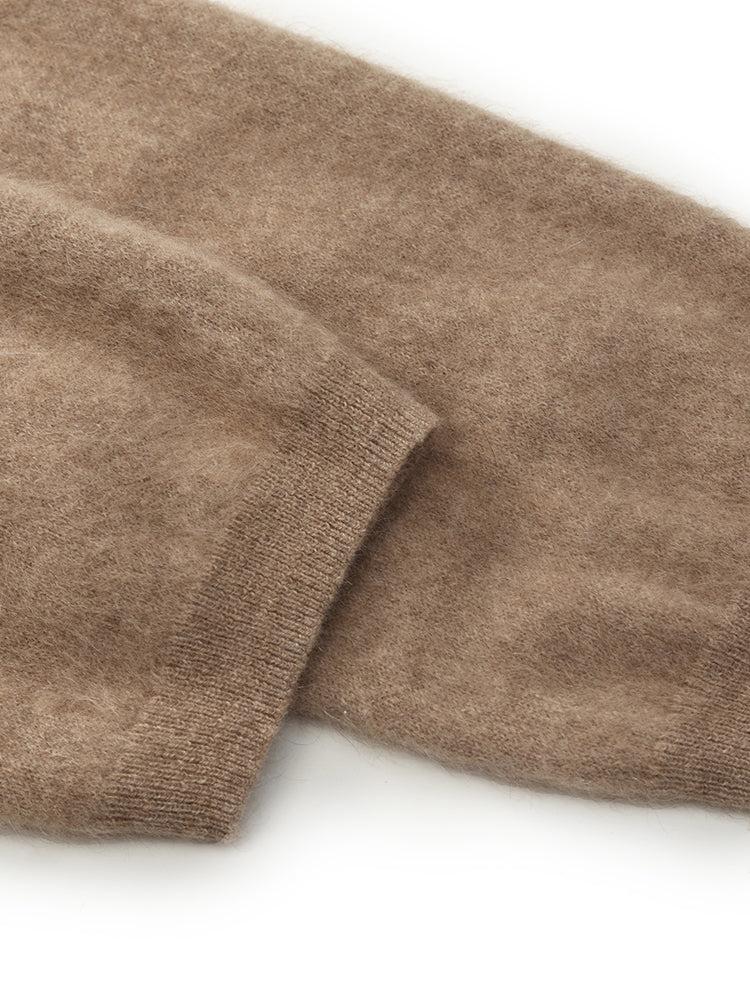 Light Camel Brushed Cashmere Long Women Cardigan Product Image