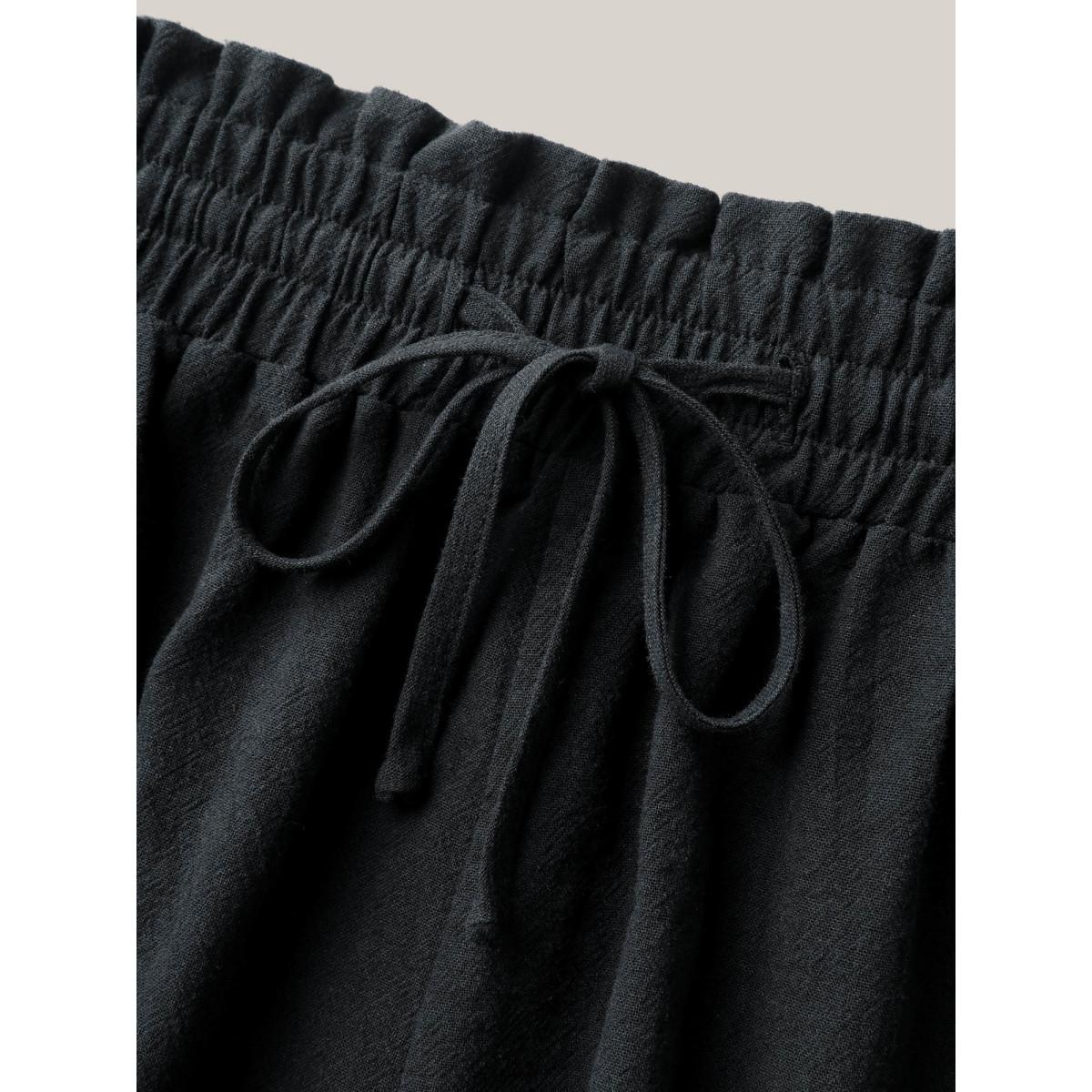 Plus Size Drawstring Waist Pockets Straight-Leg Shorts Women Black Casual Drawstring Straight Leg Casual Shorts BloomChic 22-24/3X Product Image