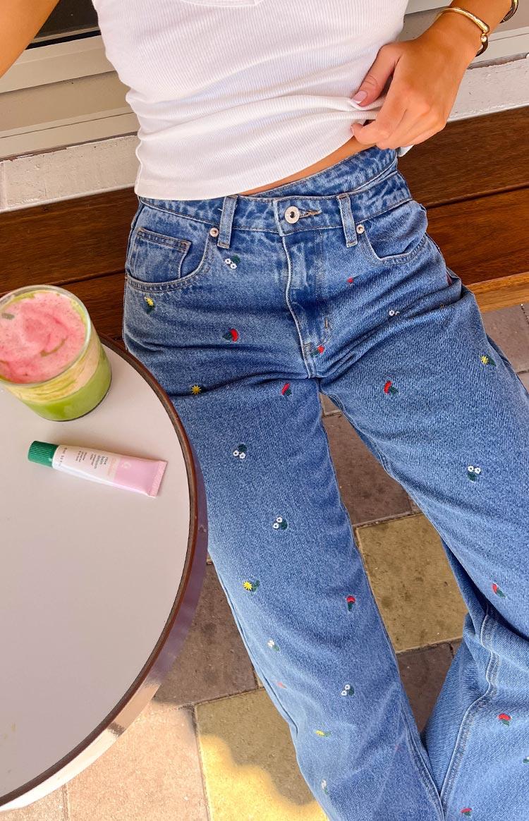 Kansis Blue Embroidered Uneven Waist Jeans Baby Product Image