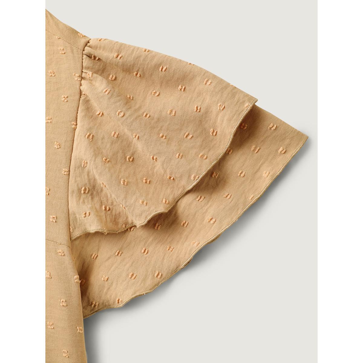 Plus Size Tan Textured Bust-Comfort Layered Sleeve Blouse Women Short sleeve V-neck Vacation Blouses BloomChic 30/6X Product Image