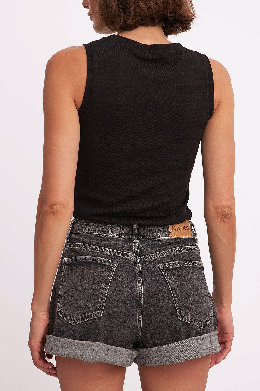 Fold Up Denim Shorts Black Product Image