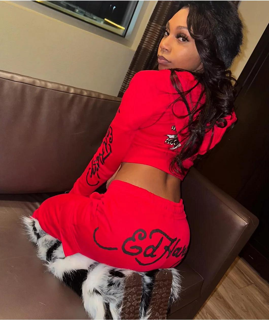 Ed Hardy Panther Dagger Red Crop Zip Hoodie Product Image