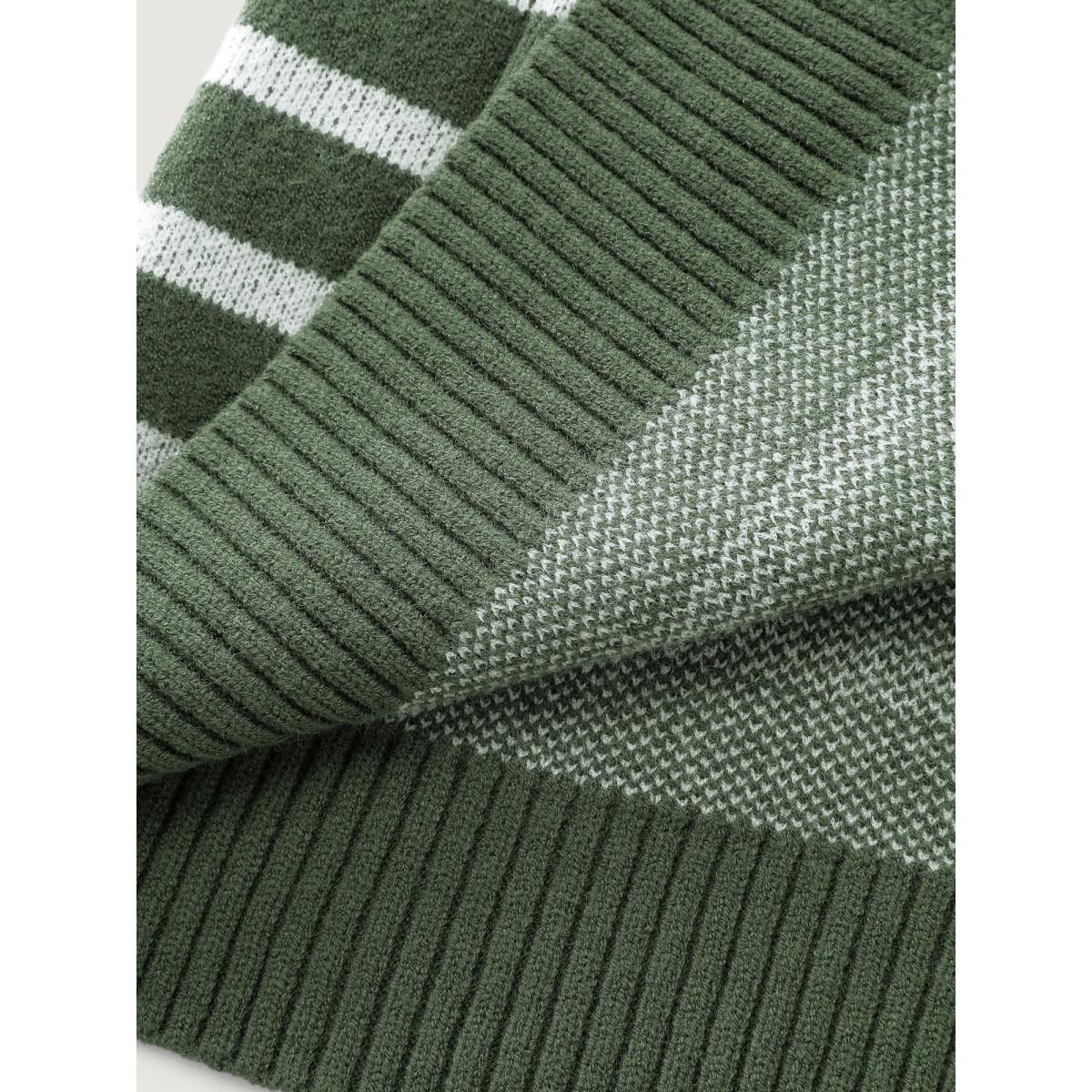 Plus Size Supersoft Stripe Checkered Pockets Knit Cardigan ArmyGreen Women Leisure Loose Long Sleeve Casual Cardigans BloomChic 28/5X Product Image