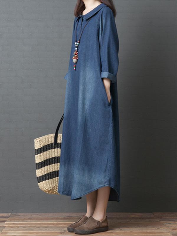 Loose Denim Shirt Maxi Dresses Product Image
