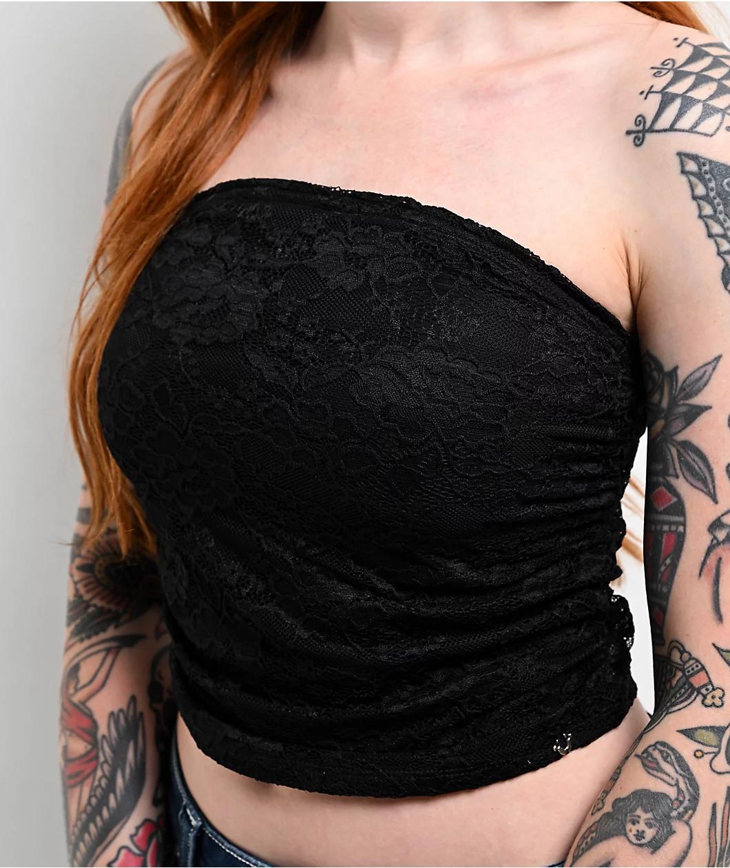 True Religion Ruched Black Lace Tube Top Product Image