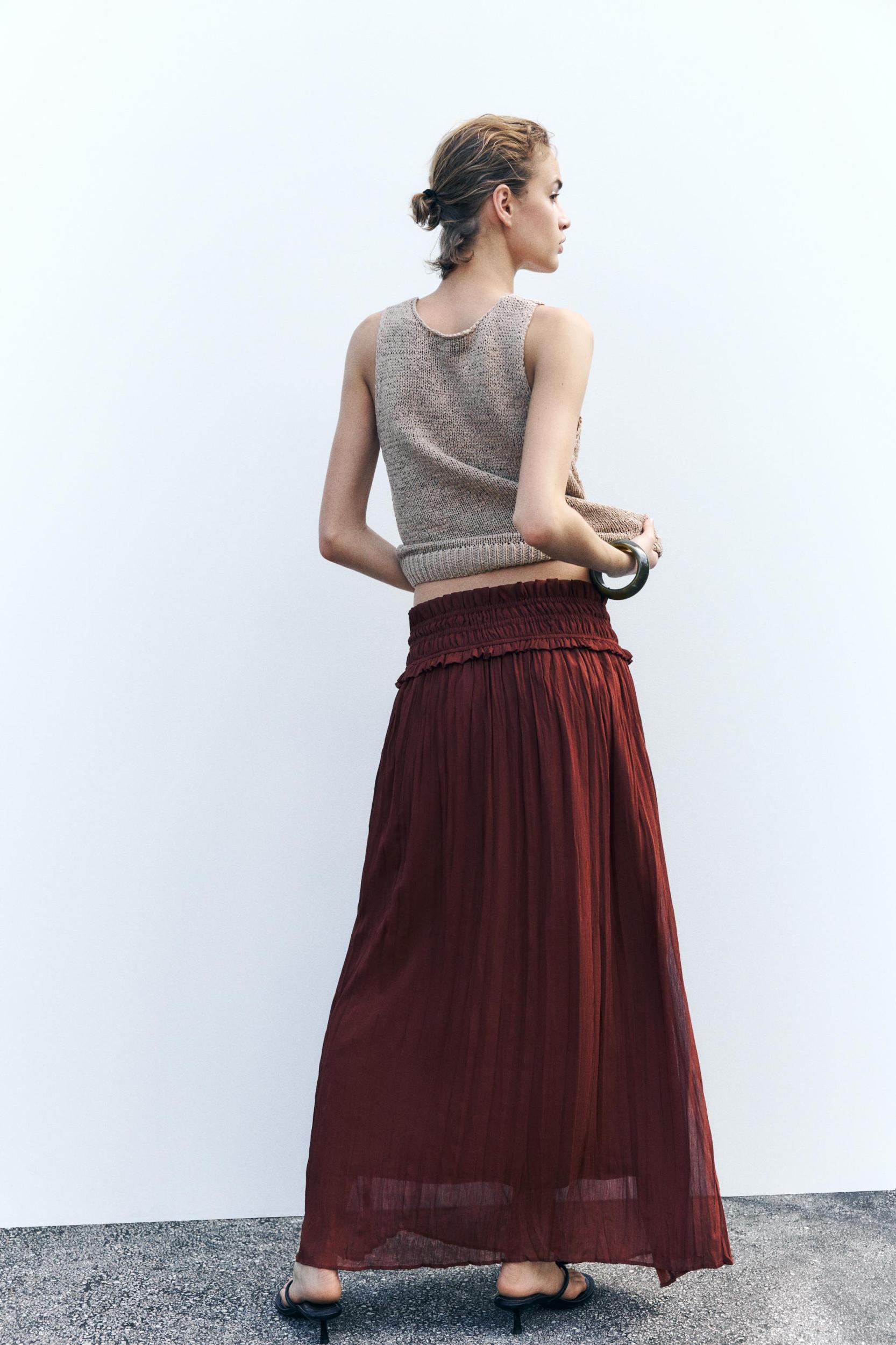 WIDE ELASTIC WAISTBAND MIDI SKIRT Product Image