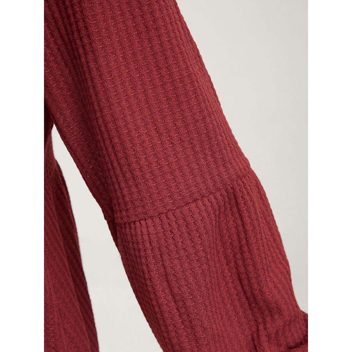 Plus Size Russet Solid Lantern Sleeve Ruffle Hem Textured Blouse Women Elegant Long Sleeve Round Neck Dailywear Blouses BloomChic 22-24/3X Product Image