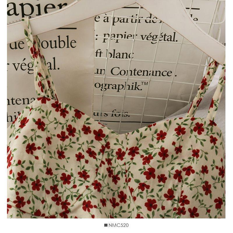 Spaghetti Strap Floral Print Ruffled Hem Mini A-Line Dress Product Image