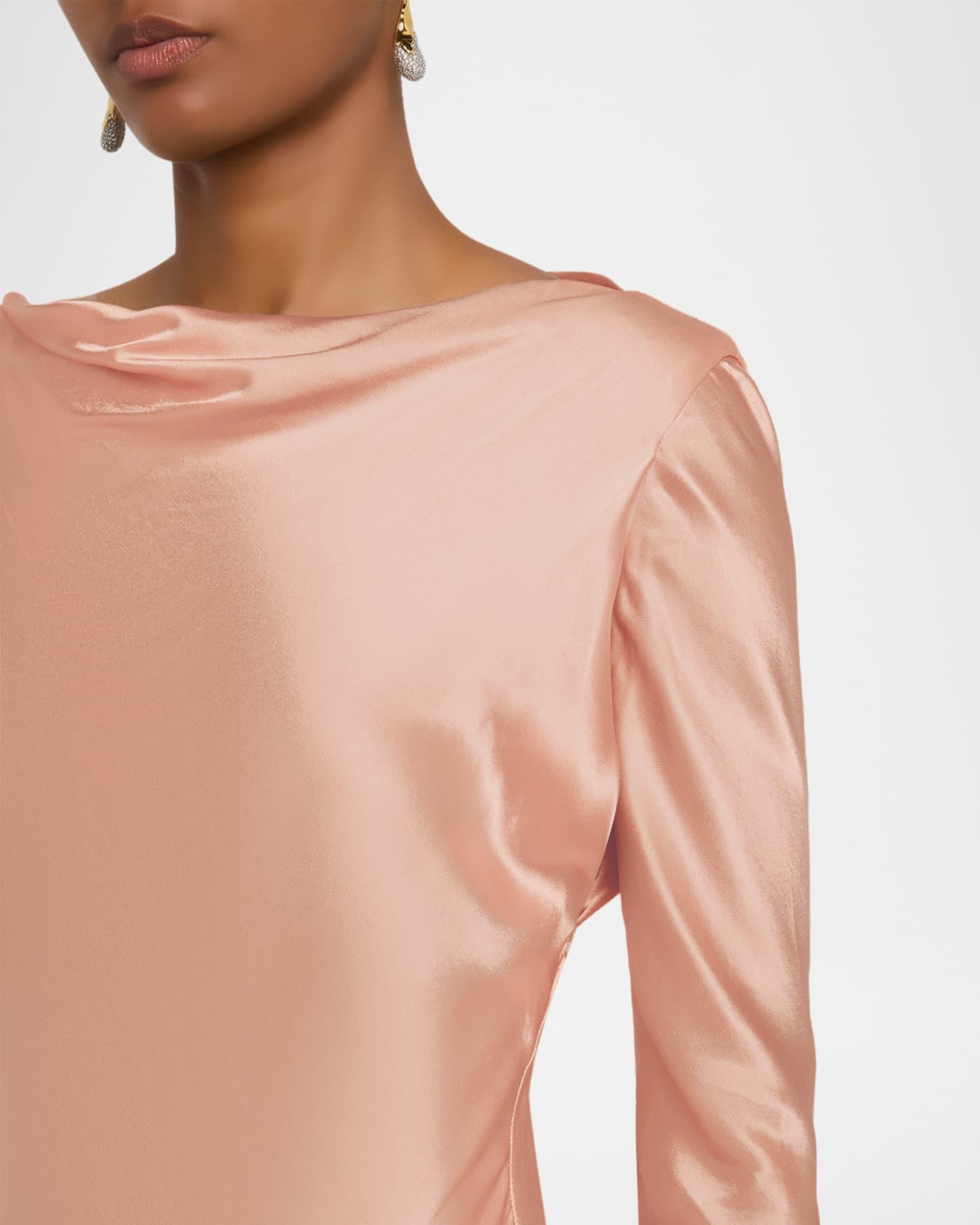 Shiny Satin Bias Long-Sleeve Maxi Dress Product Image