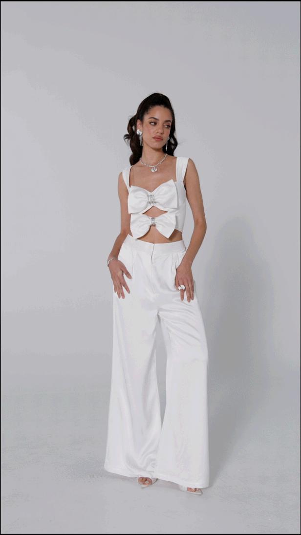Alexandra Satin Pants (White)  (Final Sale) Product Image