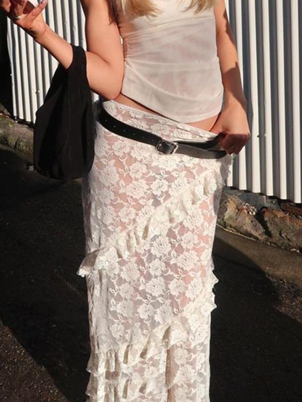 Designed Lace Stitching Maxi Skirts Product Image