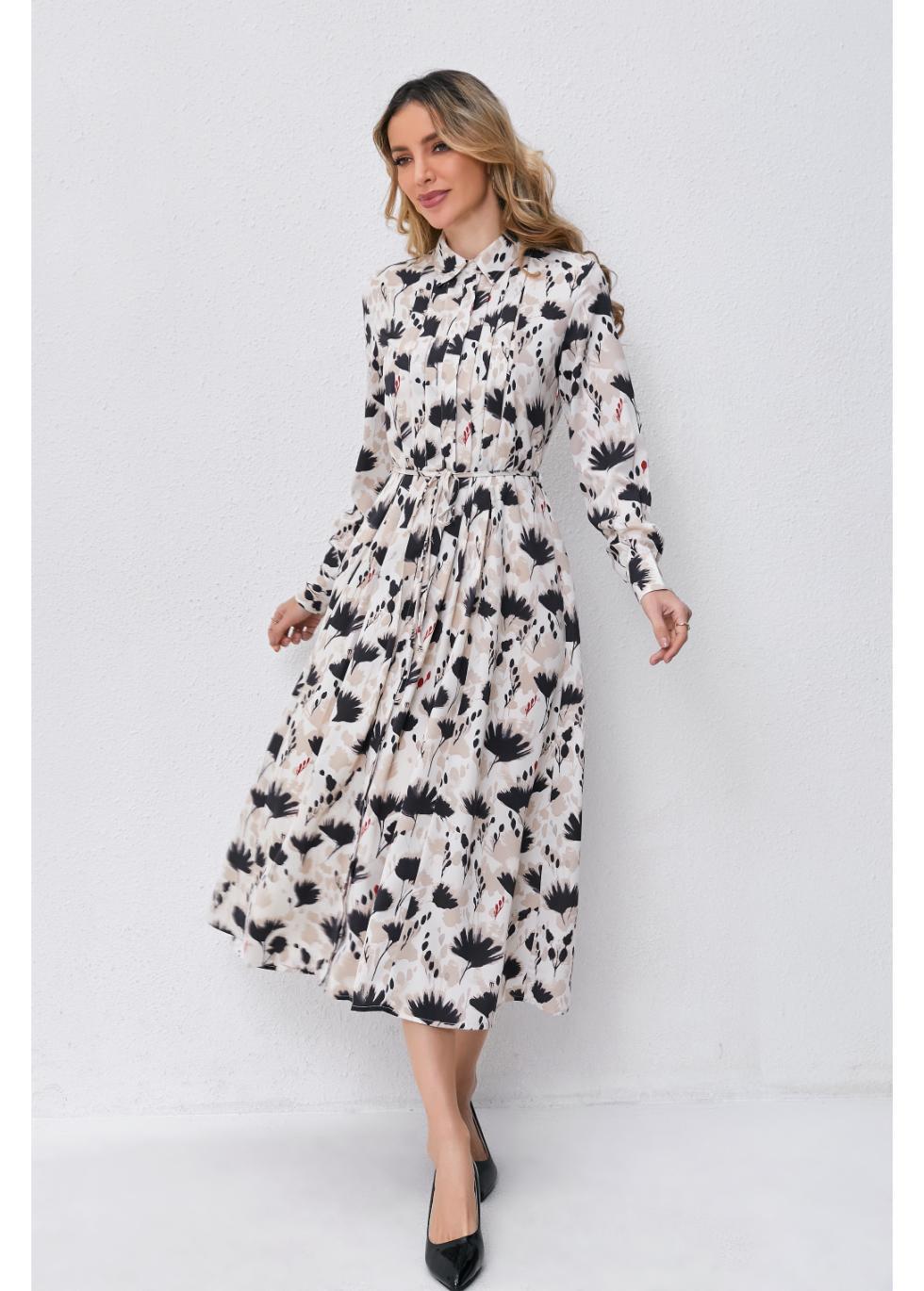 Modest Floral Midi Dress with Light Front Tie Product Image