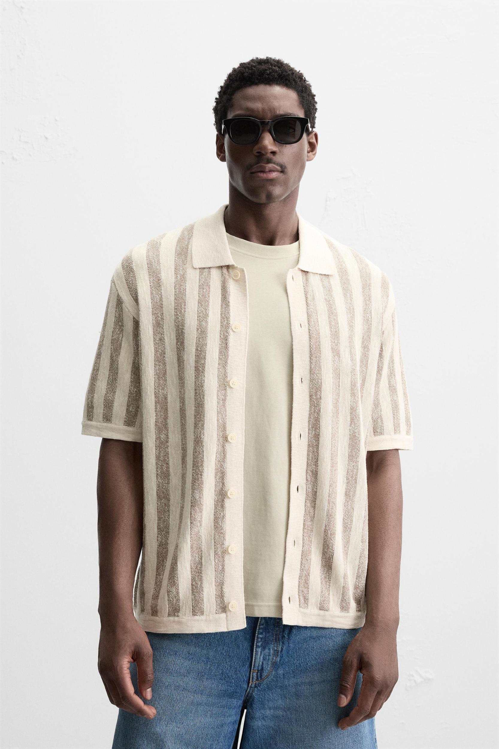 VERTICAL STRIPED KNIT SHIRT Product Image
