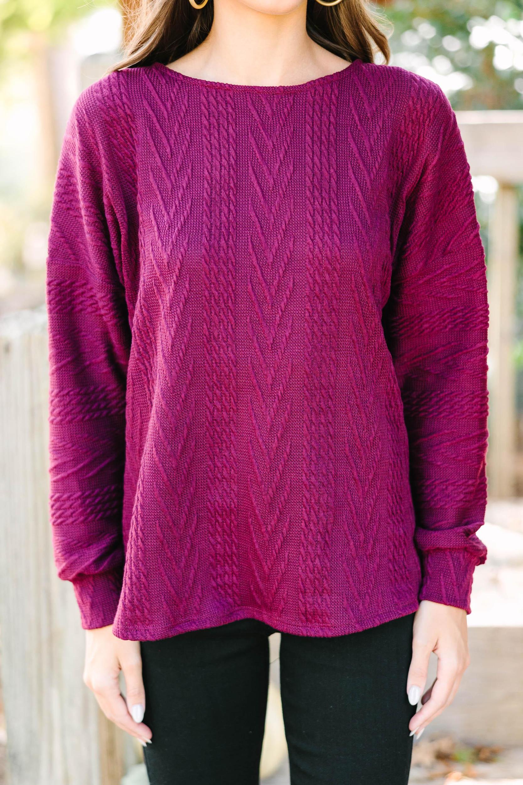 The Slouchy Wine Red Cable Knit Top Female Product Image
